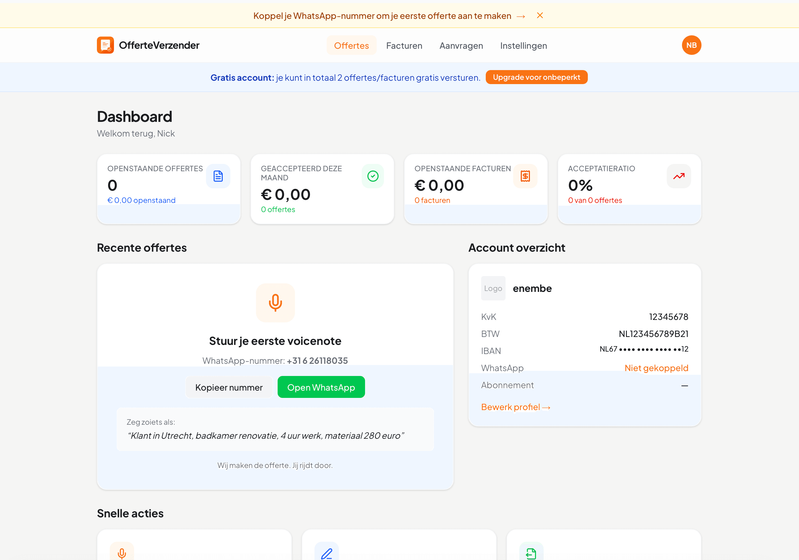 Offerte-editor van Offerte Verzender